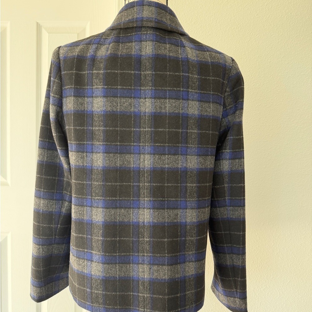 J.Crew Blue Grey Plaid‎ Wool Blend Pea Coat Jacket E2645 Size 8 Dark Academia - Picture 10 of 16